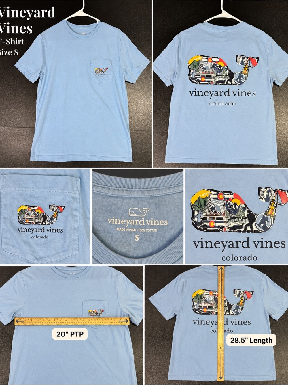 Vineyard Vines Colorado Graphic Pocket Tee Men’s S Blue Whale T-Shirt